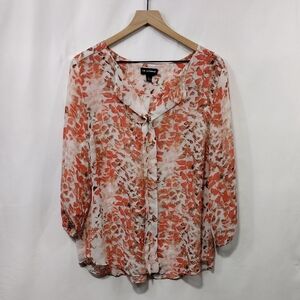 I.N. studio Floral Blouse Women's L Orange Artsy Cottagecore Peasant Halloween